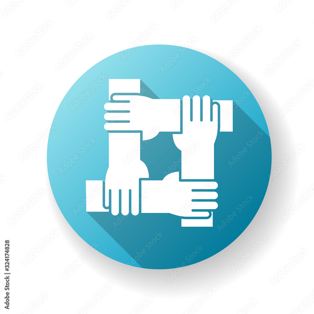 Loyalty blue flat design long shadow glyph icon. Social connection, collective bonding. Friendship, unity, teamwork and faithfulness. People holding hands together Silhouette RGB color illustration Loyalty blue flat design long shadow glyph icon. Social connection, collective bonding. Friendship, unity, teamwork and faithfulness. People holding hands together Silhouette RGB color illustration