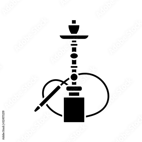 Hookah black glyph icon. Sheesha house. Water pipe, bong. Nargile lounge. Odor from pipe. Scent of vaporizing. Smoking area. Silhouette symbol on white space. Vector isolated illustration