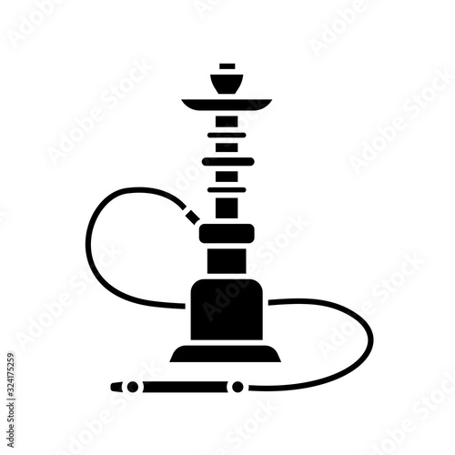 Hookah black glyph icon. Sheesha house. Flavored turkish hooka. Nargile lounge. Odor from pipe. Scent of vaporizing. Smoking area. Silhouette symbol on white space. Vector isolated illustration
