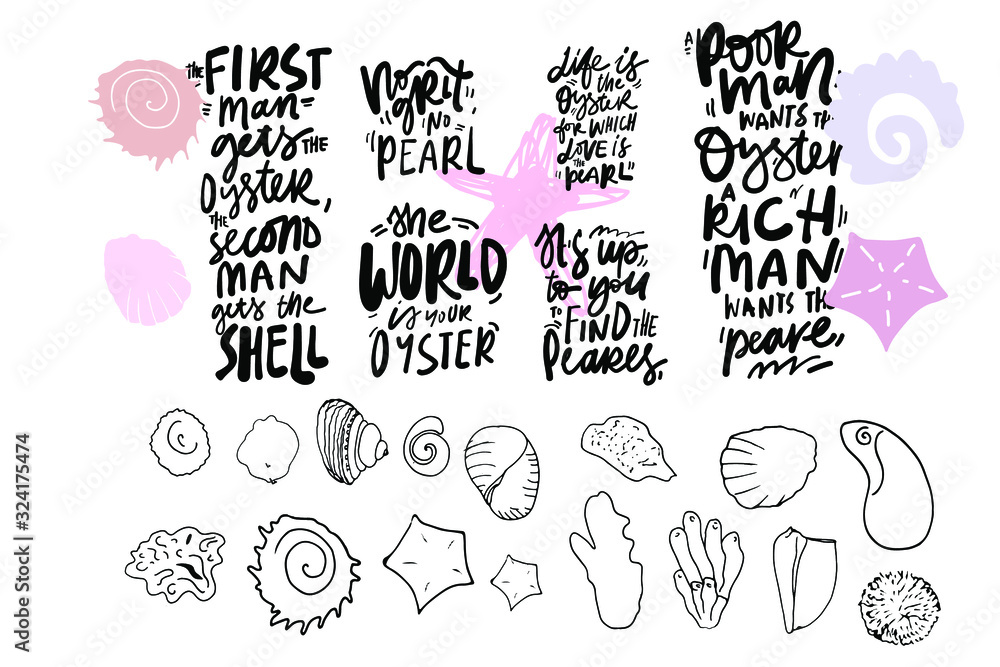 Oyster quote fot  design. Shell illustration.
