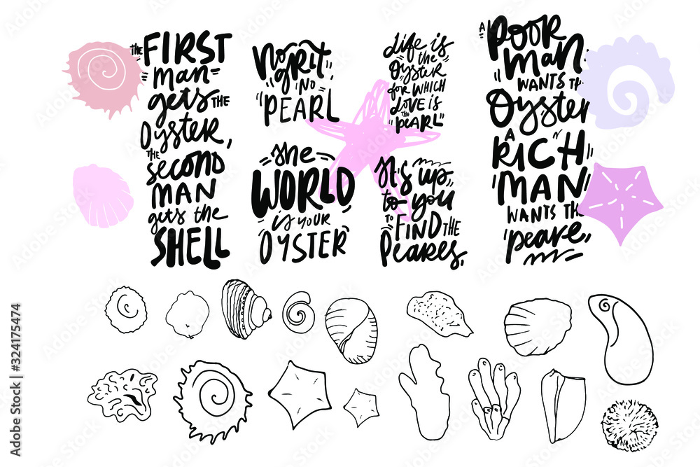 Oyster quote fot design. Shell illustration. Oyster quote fot design. Shell illustration.