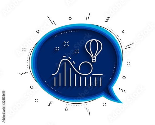 Roller coaster line icon. Chat bubble with shadow. Amusement park sign. Carousels symbol. Thin line roller coaster icon. Vector