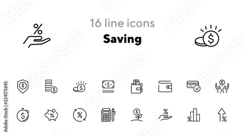 Saving line icon set. Salary, purse, graph, piggy bank. Money concept. Can be used for topics like budget, finance, banking, deposit, investment
