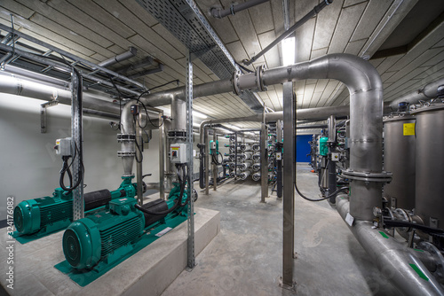 Photography Interior of industrial water treatment and boiler room