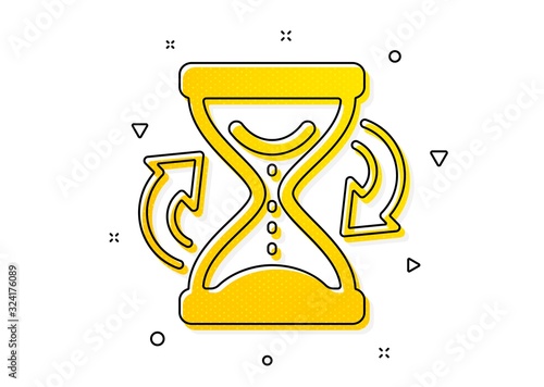 Sand watch sign. Time hourglass refresh icon. Yellow circles pattern. Classic hourglass icon. Geometric elements. Vector