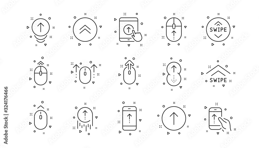 Scrolling mouse, landing page swipe signs. Swipe up line icons. Scroll ...