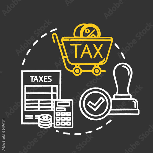 Value added tax chalk RGB color concept icon. Payment confirmation. Consumption cost. Economy, finance. Regressive tax. Notary service idea. Vector isolated chalkboard illustration on black background