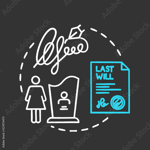 Will chalk RGB color concept icon. Testament of deceased person. Legacy for widow. Beneficiary, trustee. Notary service idea. Vector isolated chalkboard illustration on black background