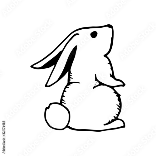 Easter bunny cute hand drawn vector doodle illustration. Black outlines Isolated on white background. Easter spring holiday design element. Decorative element for design, printed materials.