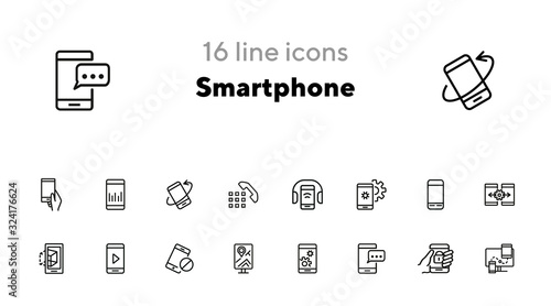 Smartphone line icon set. Settings, navigation, multimedia content. Mobile technology concept. Can be used for topics like app design, phone features