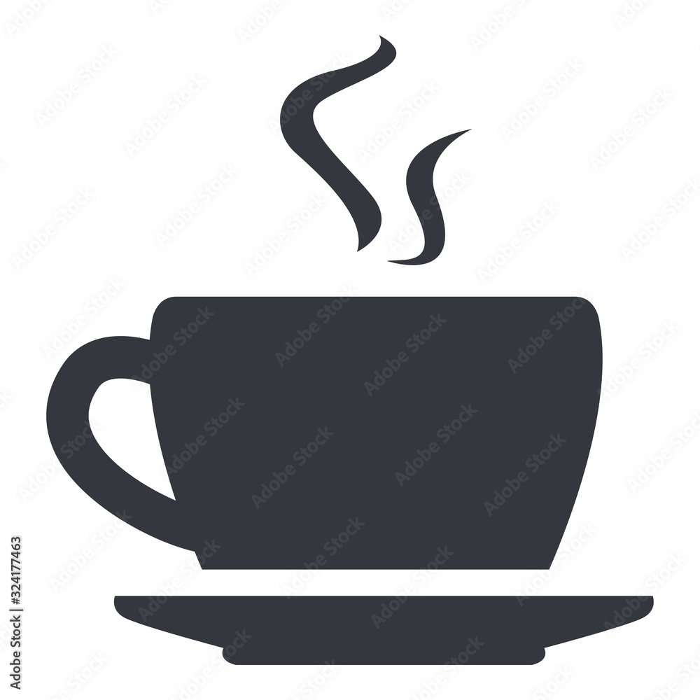 Vector Single Black Silhouette Icon of Coffee Cup with Saucer Vector Single Black Silhouette Icon of Coffee Cup with Saucer