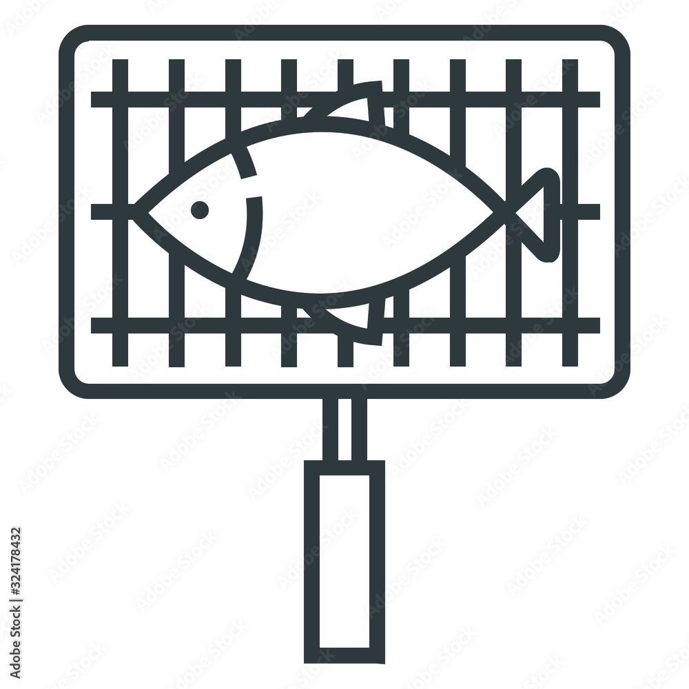 Barbecue fish line icons on white background Barbecue fish line icons on white background