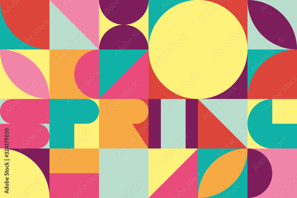 Spring trendy geometric background - Vector. With word SPRING in abstract style