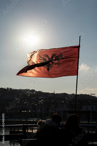 flag in front of a building