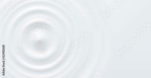 Milk circle ripple, splash water waves from drop top view on white background. Vector cosmetic cream, shampoo, milky product or yogurt swirl round texture surface template..