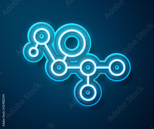Glowing neon line Cannabis molecule icon isolated on blue background. Cannabidiol molecular structures, THC and CBD formula. Marijuana or cannabis. Vector Illustration