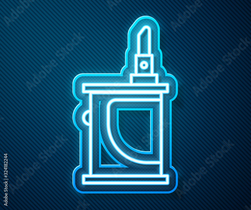 Glowing neon line Electronic cigarette icon isolated on blue background. Vape smoking tool. Vaporizer Device. Vector Illustration