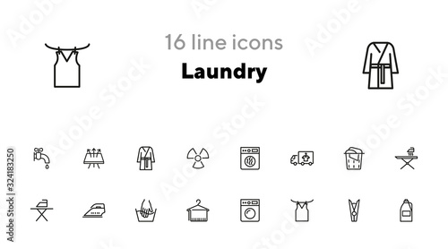 Laundry line icon set. Bleach, washer, washing machine. Household concept. Can be used for topics like housekeeping, home appliance, service