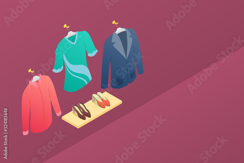 woman clothes and shoes collection with isometric modern style
