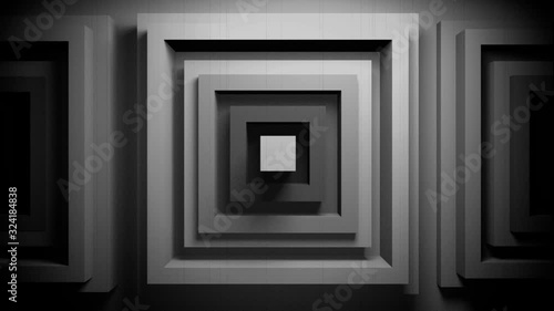 Abstract 3d rendering, animated background with moving geometric shapes. Seamless 4k video.	