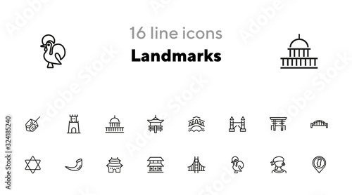 Canvas Print Landmarks line icon set