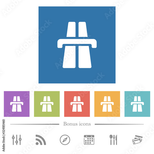 Highway flat white icons in square backgrounds