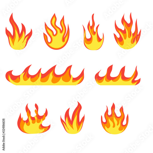 Cartoon fire flame. Fires image, hot flaming ignition, flammable blaze heat explosion danger flames energy vector concept photo