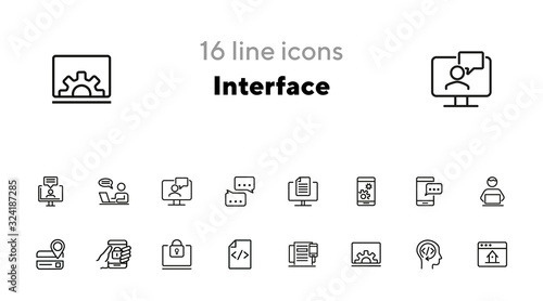 Interface line icon set. Home page, locked smartphone, messenger. Communication concept. Can be used for topics like app development, programming, setting