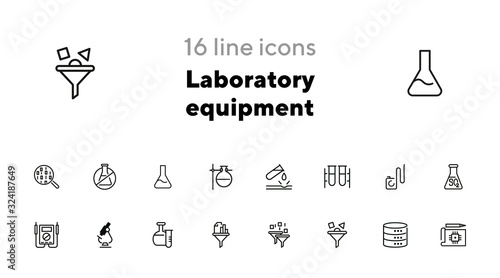 Laboratory equipment icons. Set of line icons on white background. Science concept. Vector illustration can be used for topics like investigation, experiment