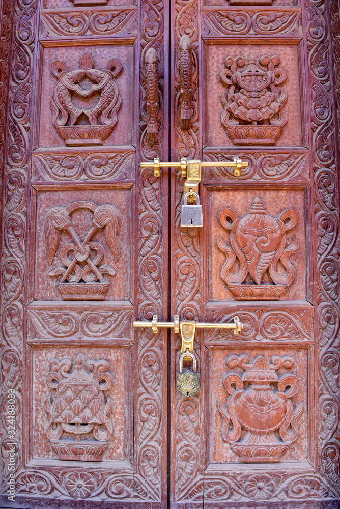 Door of a temple at Durban square at Kathmandu, Nepal