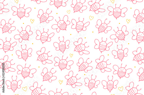 Bee white background. Funny cute kids pattern