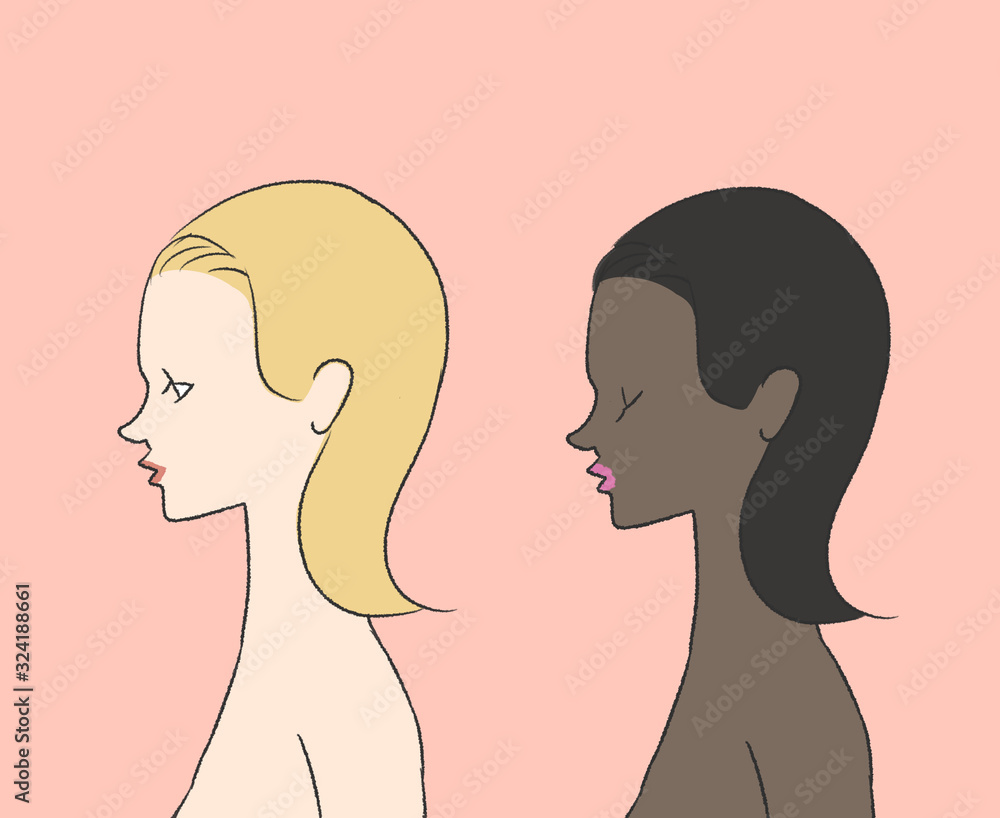 白人女性と黒人女性 人種 横顔 Stock Illustration Adobe Stock