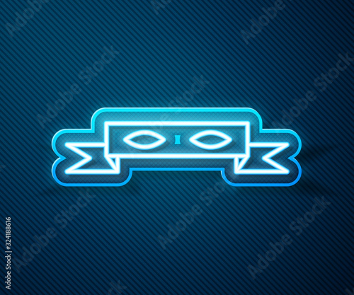 Glowing neon line Thief eye mask icon isolated on blue background. Vector Illustration