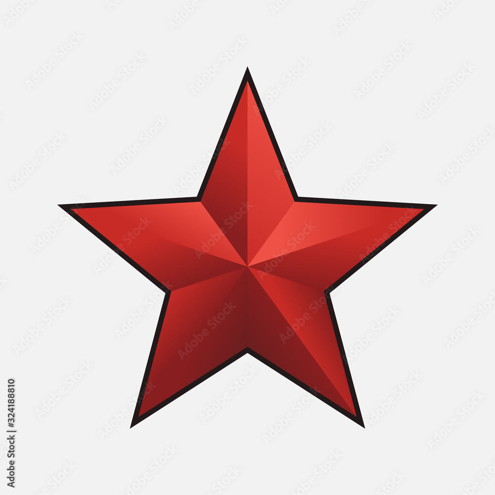 Star icon, vector success symbol, 5 round red star with 3d effect. Star icon, vector success symbol, 5 round red star with 3d effect.