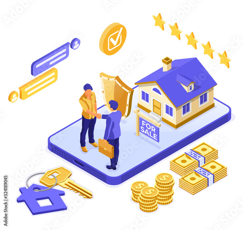 Online Sale Mortgage Insurance House Isometric