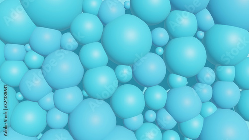 Abstract background texture with blue bubbles. 3d render with minimalist simple objects.
