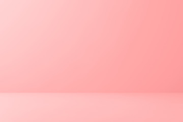 Blank pink display on floor background with minimal style. Blank stand for showing product. 3D rendering.