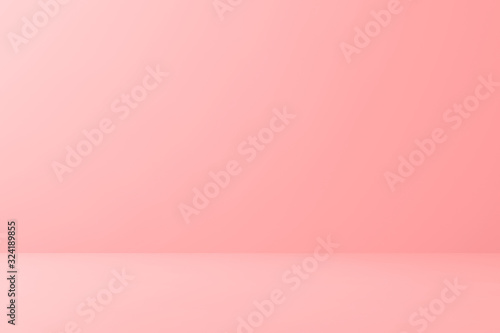 Blank pink display on floor background with minimal style. Blank stand for showing product. 3D rendering. photo