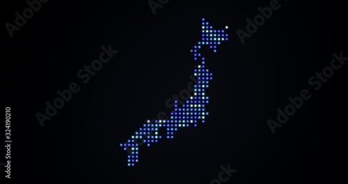 Animation of flicker led map of Japan in blue tones.