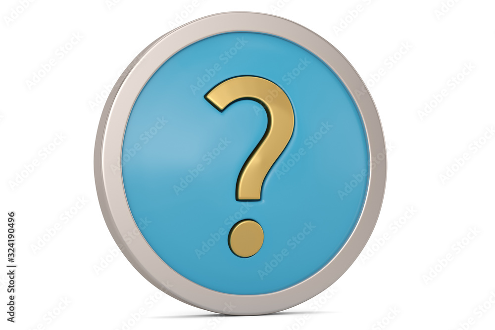 Question mark icon blue glossy round button isolated on white background. 3D illustration. Question mark icon blue glossy round button isolated on white background. 3D illustration.