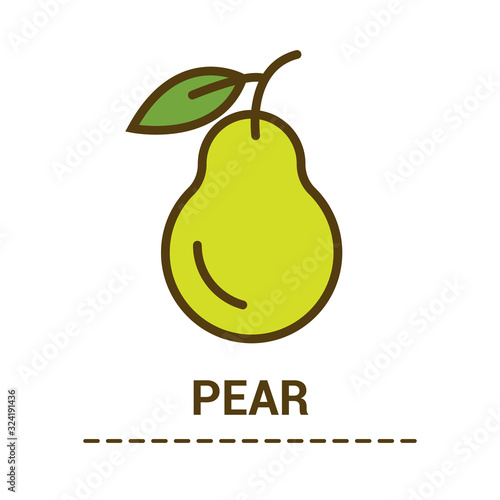 Pear with a leaf. Flat colorful icon with editable stroke. Green pear on a white background. Thin line illustration. Contour symbol. Vector isolated outline drawing.