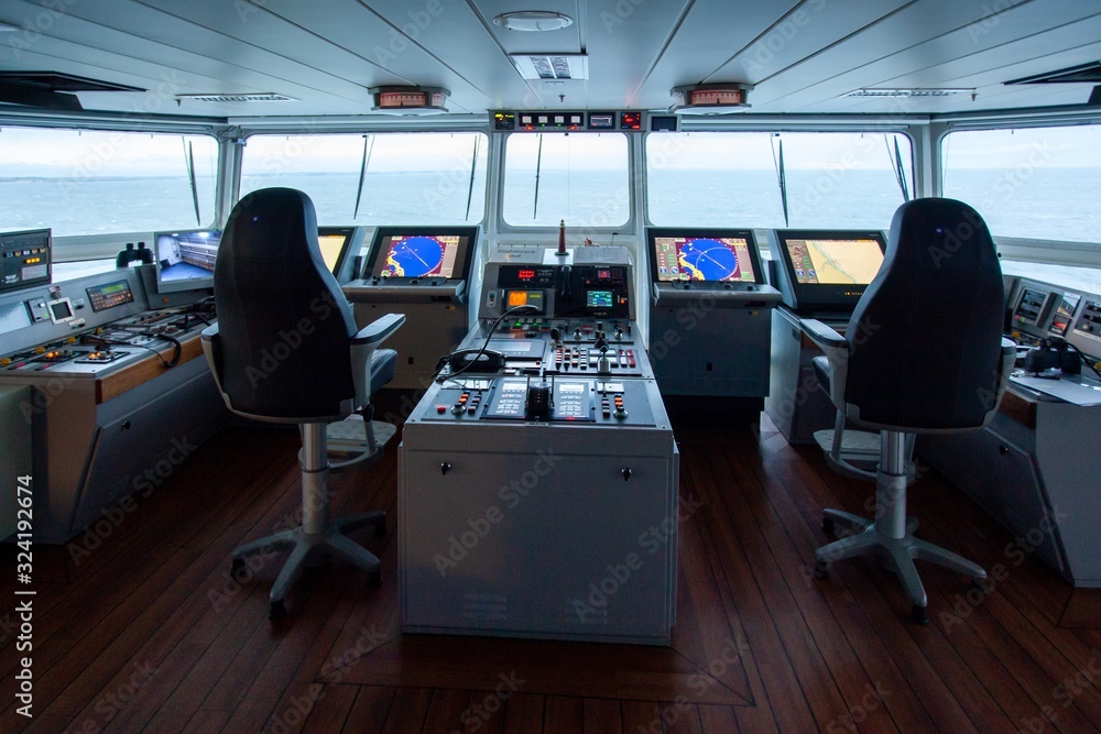 Inside look of the control centre of a superyacht on the sea Stock ...