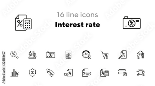 Interest rate icon set. Line icons collection on white background. Percentage, price tag, discount. Sale concept. Can be used for topics like shopping, retail, credit