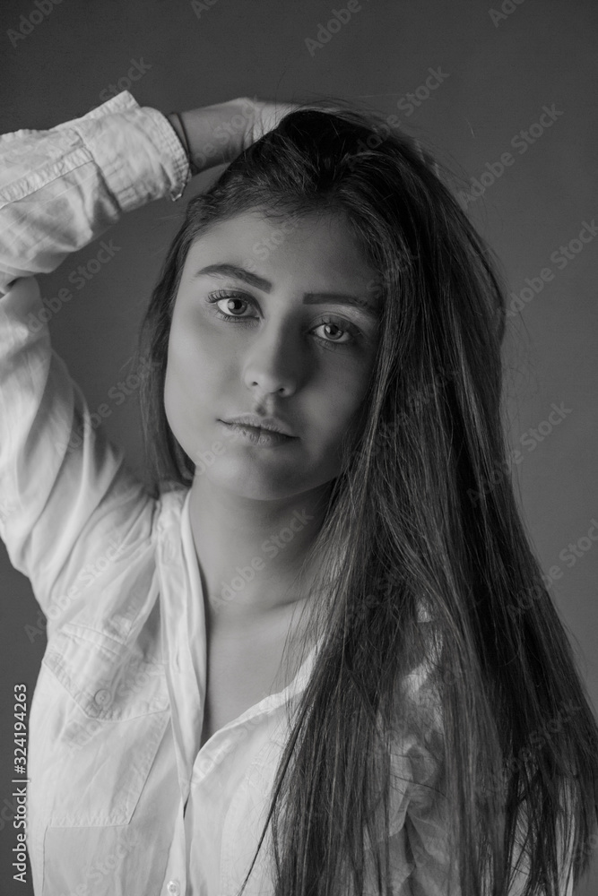 Black and white portrait of young beautiful girl Black and white portrait of young beautiful girl
