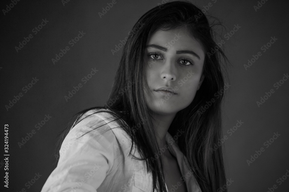 Black and white portrait of young beautiful girl Black and white portrait of young beautiful girl