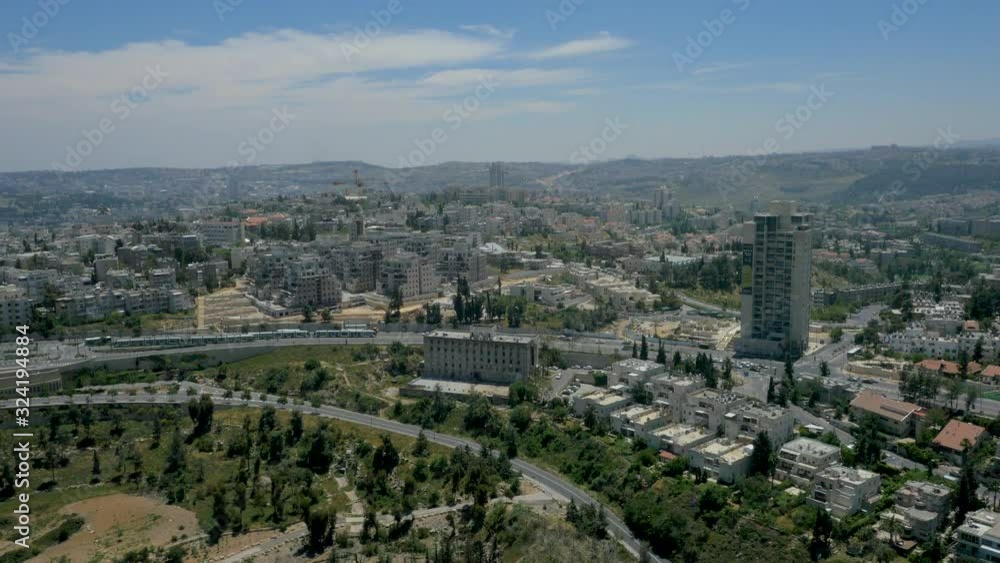 Jerusalem from the air, CityScape from a drone during the day Jerusalem from the air, CityScape from a drone during the day