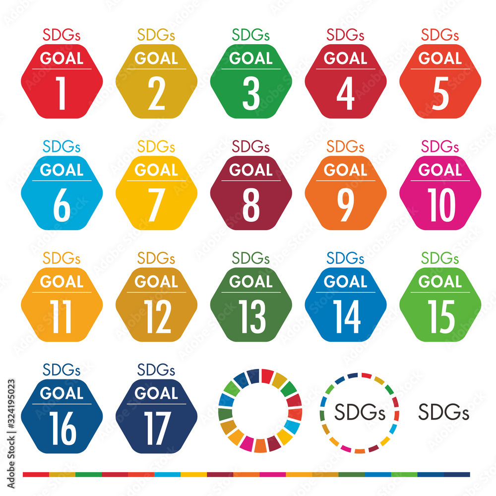 Vecteur Stock Sdgs Sustainable Development Goals 持続可能な開発目標 の目標17項目それぞれのカラーを使ったゴールに向かう活動イメージアイコン Adobe Stock