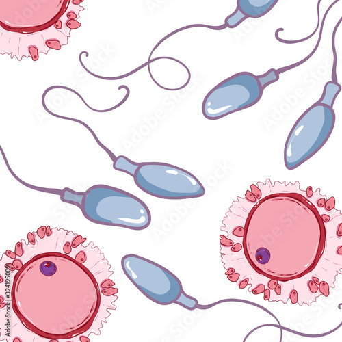 Background with sperm and egg. Fertilization process. Vector illustration