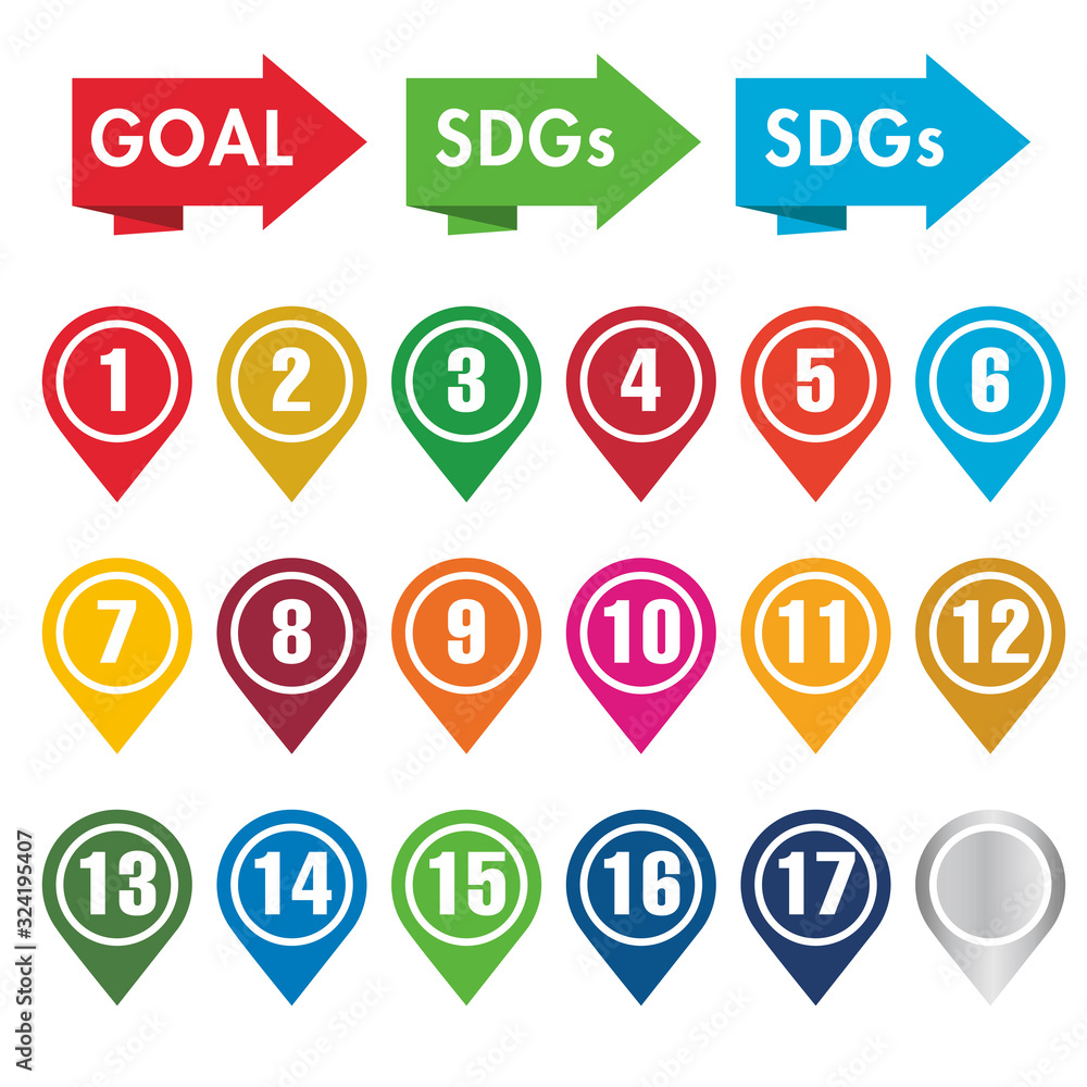 Sdgs Sustainable Development Goals 持続可能な開発目標 の目標17項目それぞれのカラーを使ったゴールに向かう活動イメージアイコン Vector De Stock Adobe Stock