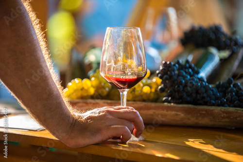 glass of wine on table 